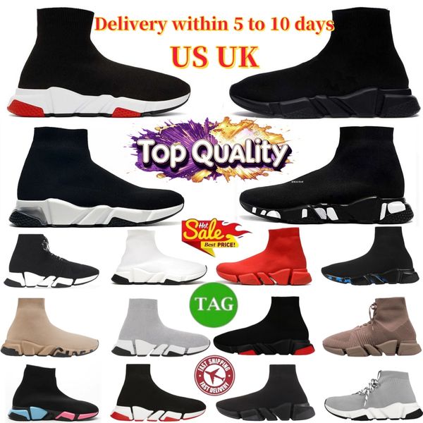 Designer Sock Shoes Running Speed Trainer Mens Womens Beige Glitter Blue Sports Sneakers Graffiti Lace Up Triple Black White Clear Sole Luxury Flat Boots Size 36-45