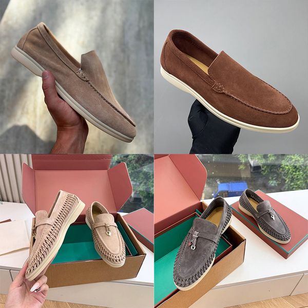 Designer Men Women Woven Suede Loafers Slip On Driving Shoes Metal Pendant Soft Moccasins Outdoor Daily Walking Casual Breathable Footwear Top Quality 739