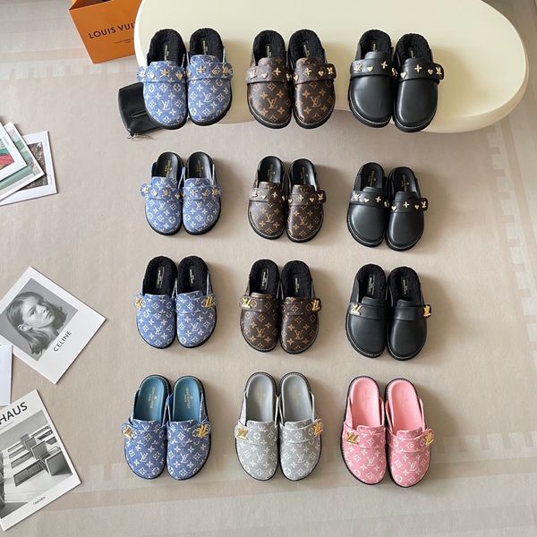Louis Vuitton Cosy comfort Mule Clogs For Women Fleece Lined Warm Backless Platform Slides Non Slip Casual Autumn Winter Indoor Outdoor Slippers Multiple colors