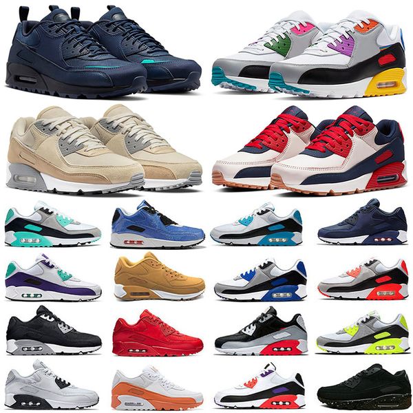 Designer 90 Running Shoes Men Women Fashion Shoes Leather Mesh Triple Black White Red Blue Light Smoke Grey Sneaker Trainers Outdoor Sports Tennis Eur 36-45
